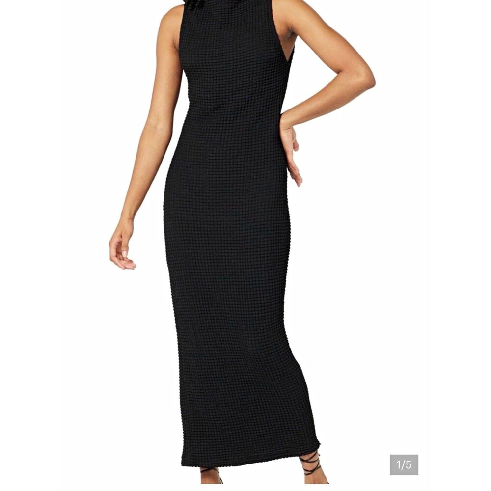 The Drop Women's L Black Solid Knit Crew Neck Sleeveless Maxi Dress Pullover New